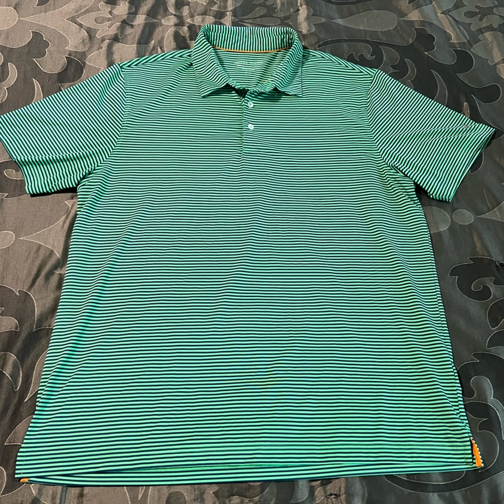 Michel Rouen Performance Men’s Green & Navy Striped Short Sleeve Polo Shirt XL